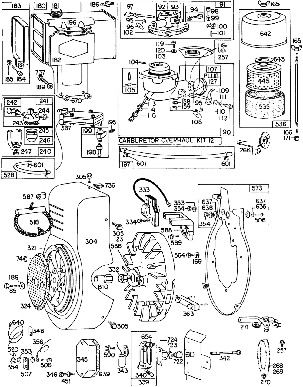 Carb,fueltank,a/C,blowerhsg Diagram and Parts List for 325431-0125-XX  Briggs and Stratton Engine